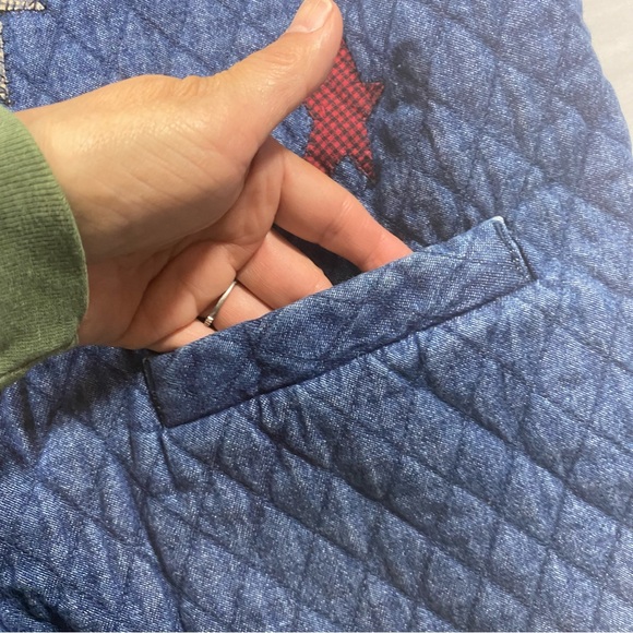 HAIKS Vintage Quilted Vest Women’s Large Denim Patriotic button down collar Top - Picture 3 of 10